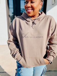 "she sells homes" hoodie (safari)