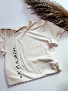 "she is worthy" tee (ivory)
