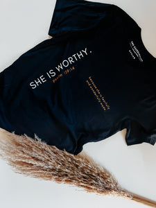 "she is worthy" tee (black)